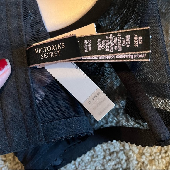 NWT Victorias Secret Bra Corset Black Lace Lingerie 32DD Rhinestone Strap Logo - Picture 4 of 4